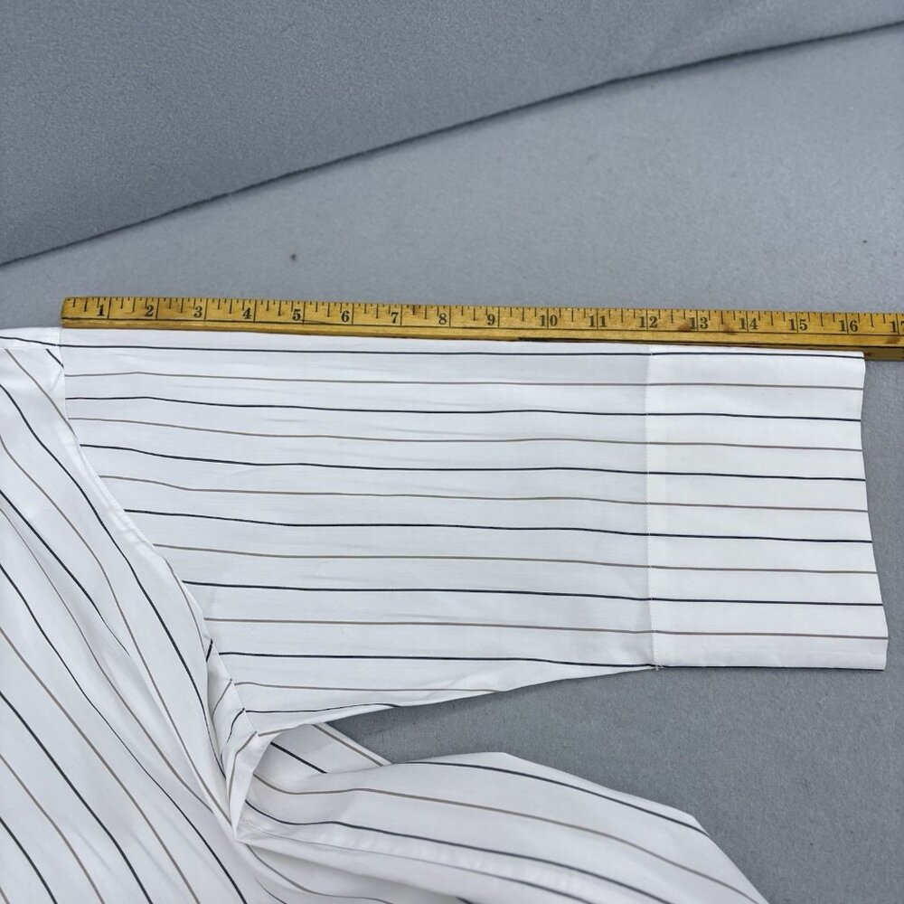 Lafayette 148 Womens SZ Large Button Up 3/4 Sleeve Striped *Read* Professional - Picture 10 of 12